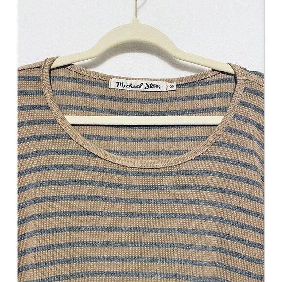 Michael Stars Womens One Size Striped Pullover Thermal Top Brown Gray Boho - Picture 2 of 7